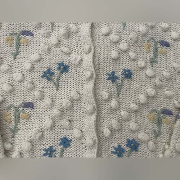 Vintage Cottagecore Grandma-core Embroidered Floral Knit Cardigan Sweater Sz S/M - Picture 2 of 8